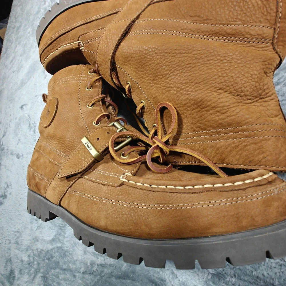 Polo Country Ranger Boot Mens 14 14D Brown Leather Buckle Moc Toe Lug Sole